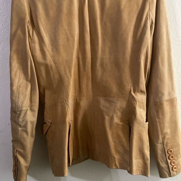 Vintage Y2K Zara Womens Tan Camel Distressed Soft Leather Jacket Coat - Picture 7 of 12